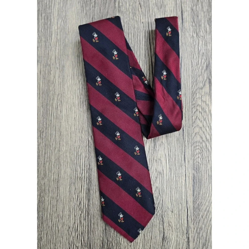 Rare Disney Men's Silk Tie‎ Mickey & Co. Stripped With Embroidered Mickey Mouse